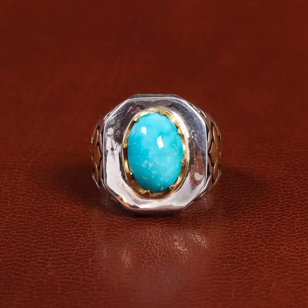 انگشتر فیروزه عجمی مردانه کد 25701