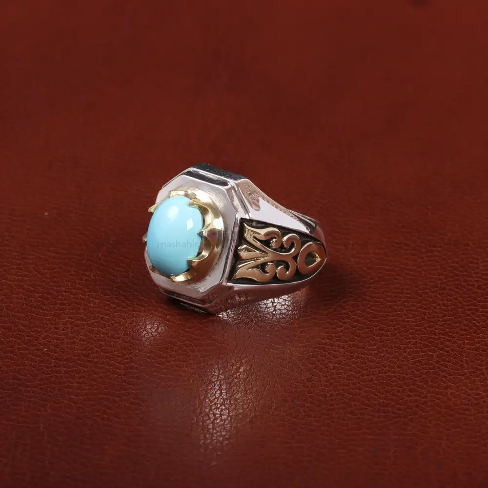 انگشتر فیروزه عجمی مردانه کد 25593