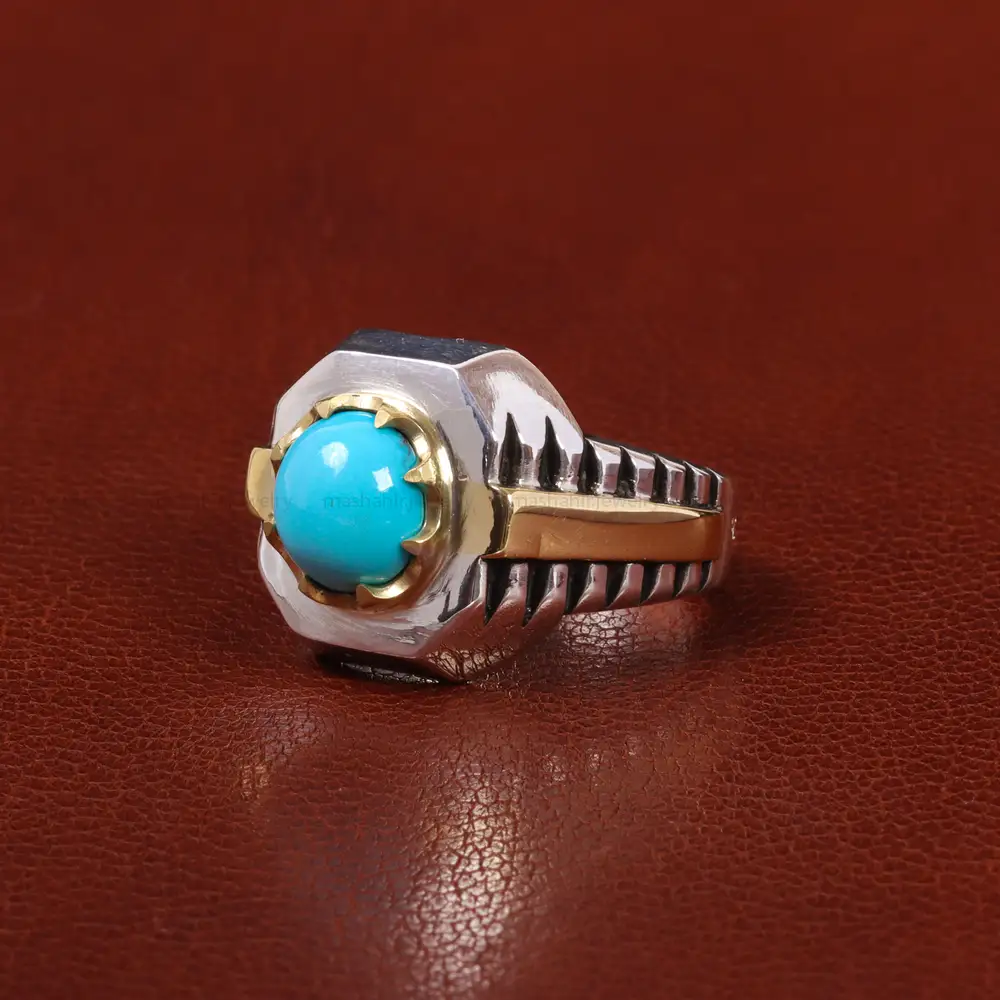 انگشتر فیروزه عجمی مردانه کد 25595