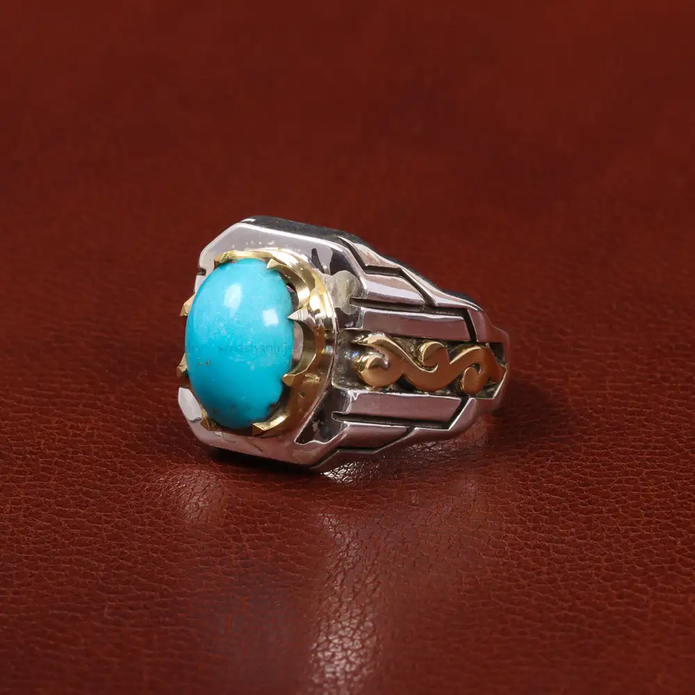 انگشتر فیروزه عجمی مردانه کد 25596