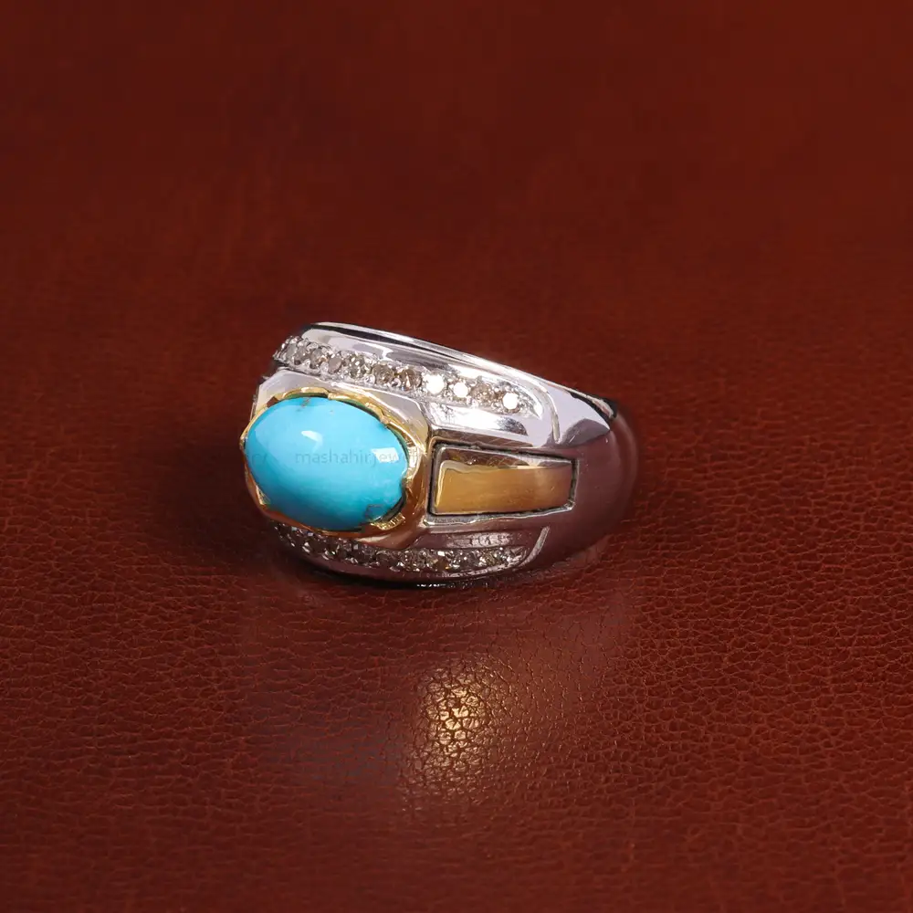 انگشتر فیروزه عجمی مردانه کد 25604