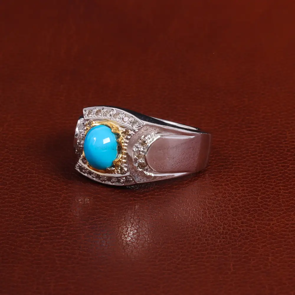 انگشتر فیروزه عجمی مردانه کد 25609