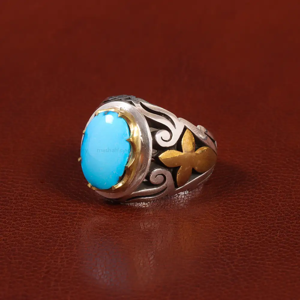 انگشتر فیروزه عجمی مردانه کد 25695