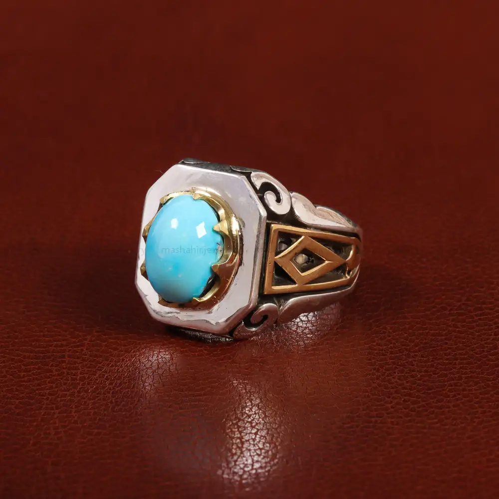 انگشتر فیروزه عجمی مردانه کد 25696