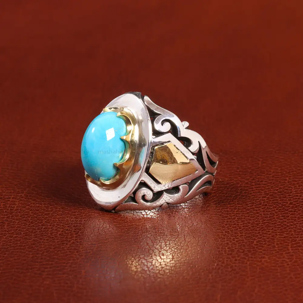 انگشتر فیروزه عجمی مردانه کد 25719
