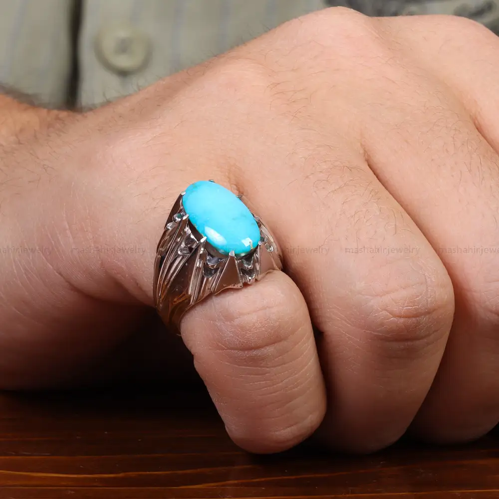 انگشتر فیروزه عجمی مردانه کد 25549