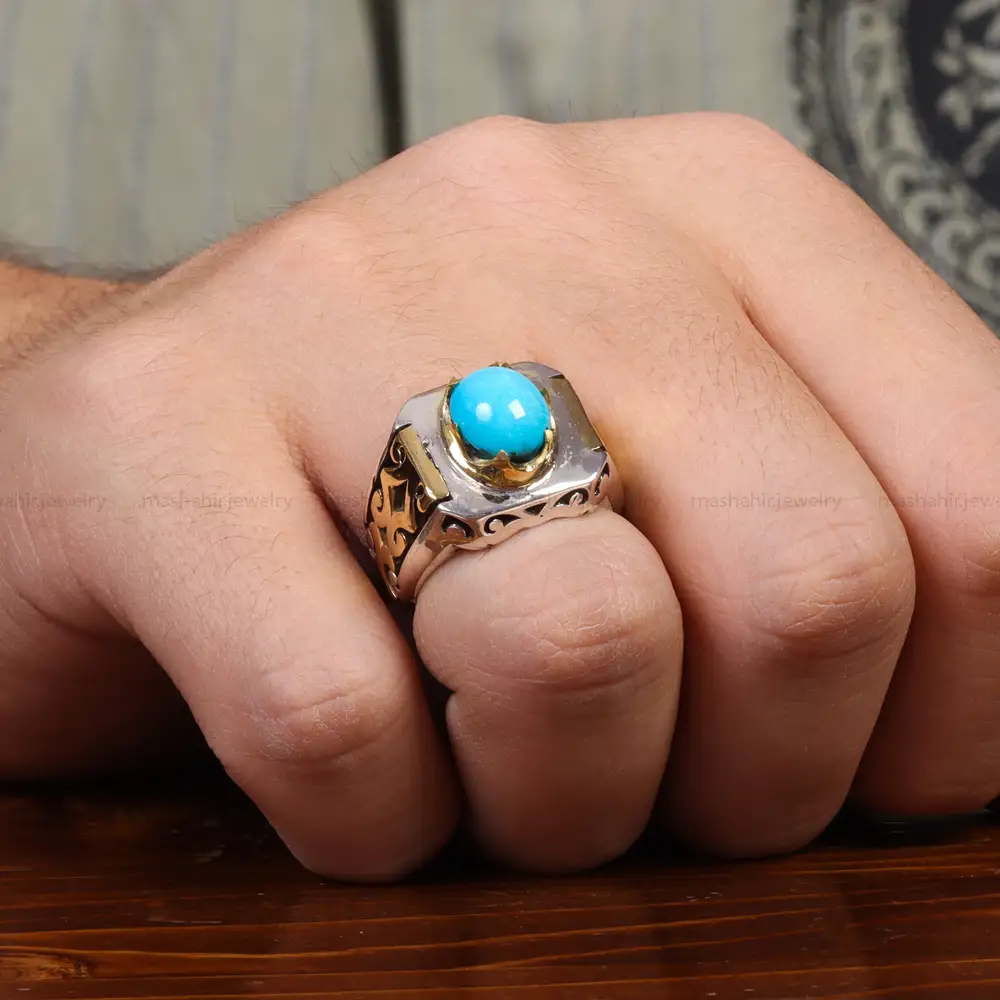 انگشتر فیروزه عجمی مردانه کد 25591