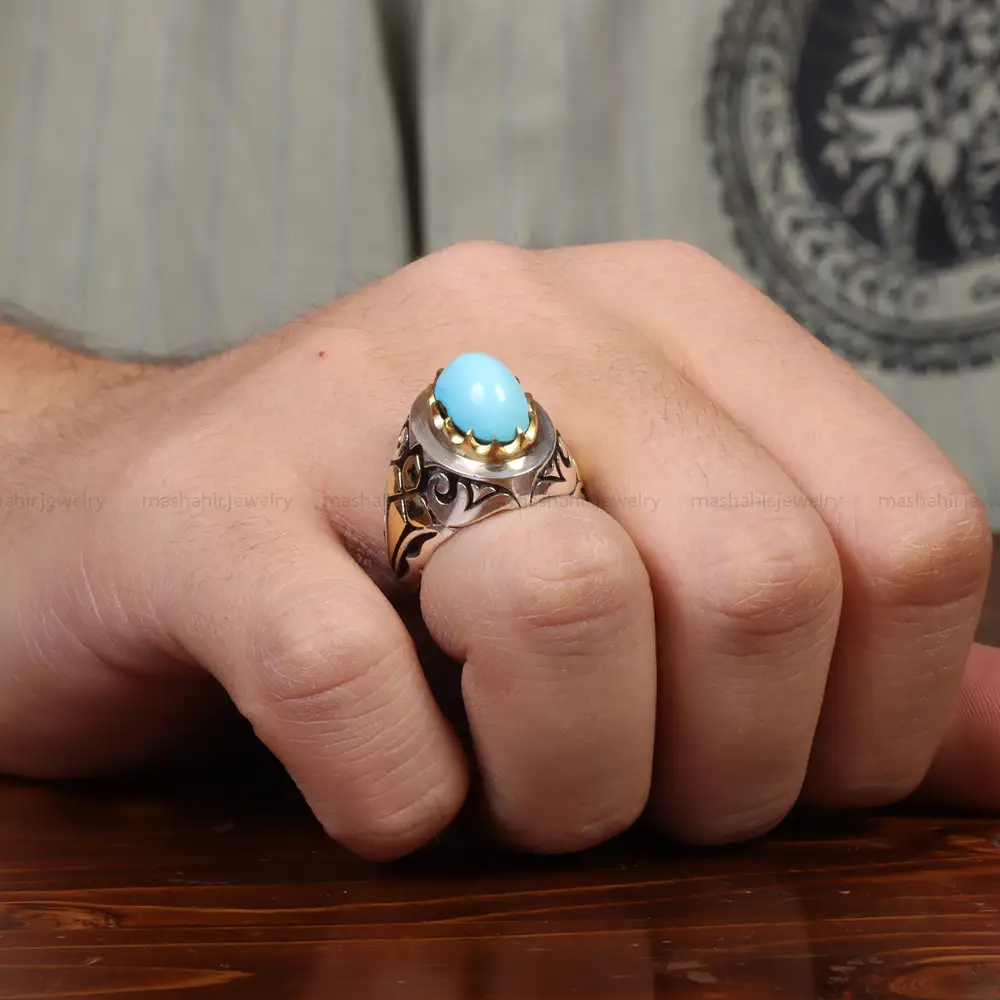انگشتر فیروزه عجمی مردانه کد 25594
