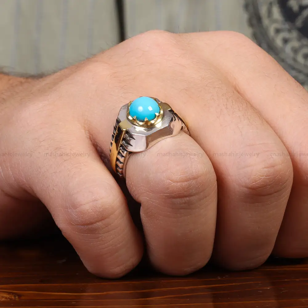 انگشتر فیروزه عجمی مردانه کد 25595