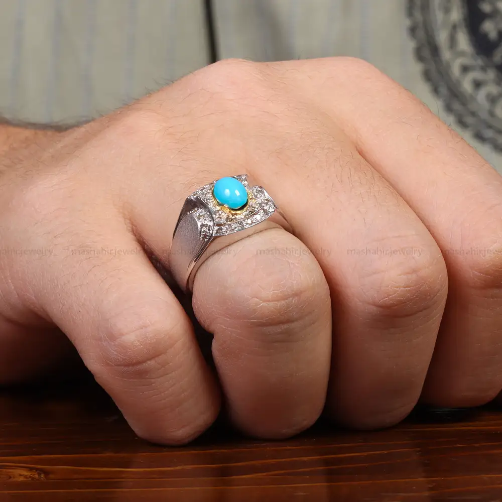 انگشتر فیروزه عجمی مردانه کد 25598