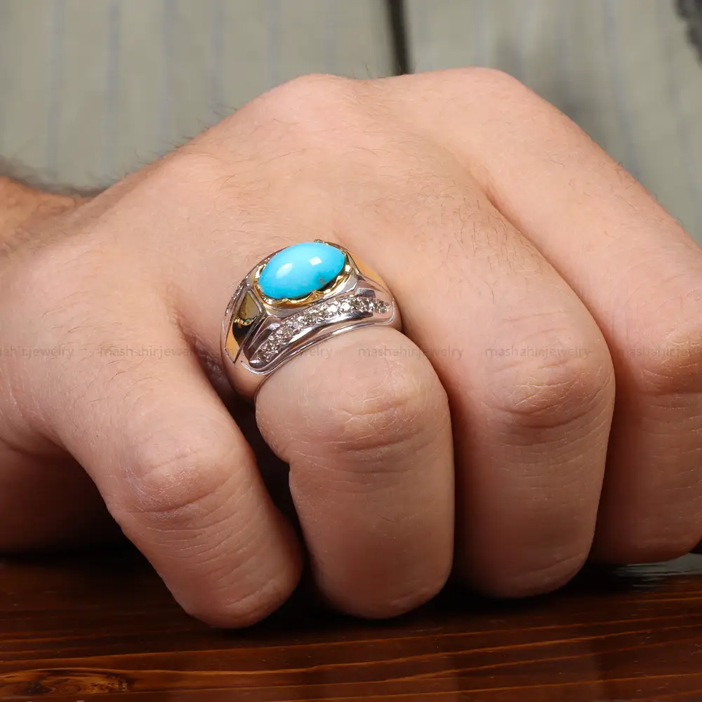 انگشتر فیروزه عجمی مردانه کد 25604