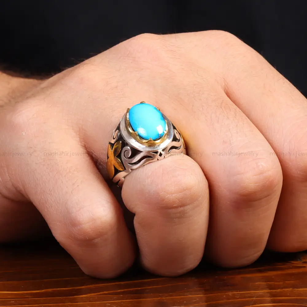انگشتر فیروزه عجمی مردانه کد 25695