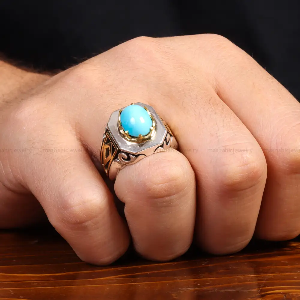 انگشتر فیروزه عجمی مردانه کد 25696
