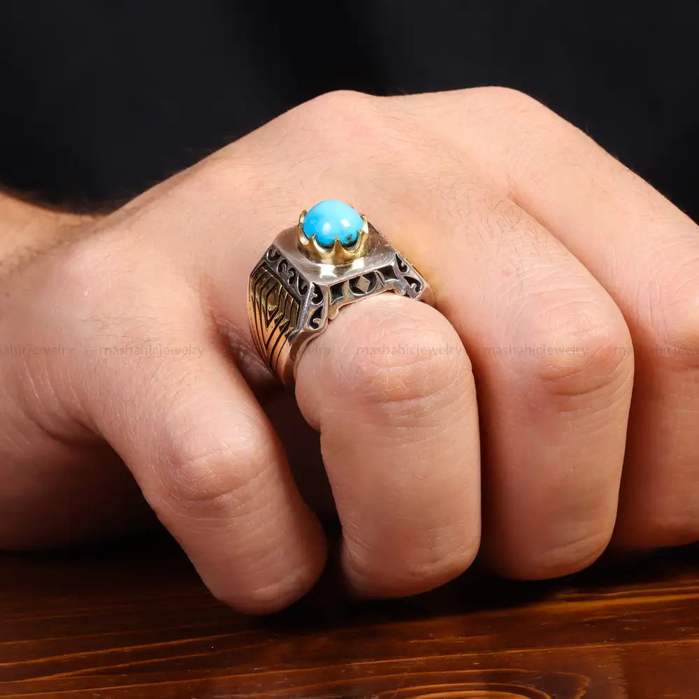 انگشتر فیروزه عجمی مردانه کد 25706