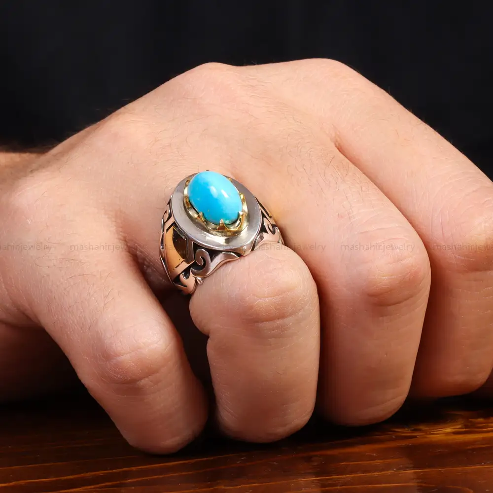 انگشتر فیروزه عجمی مردانه کد 25719