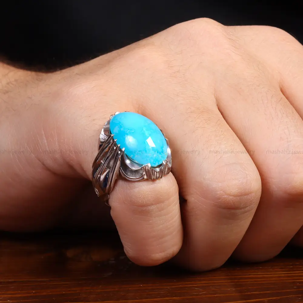 انگشتر فیروزه عجمی مردانه کد 25731