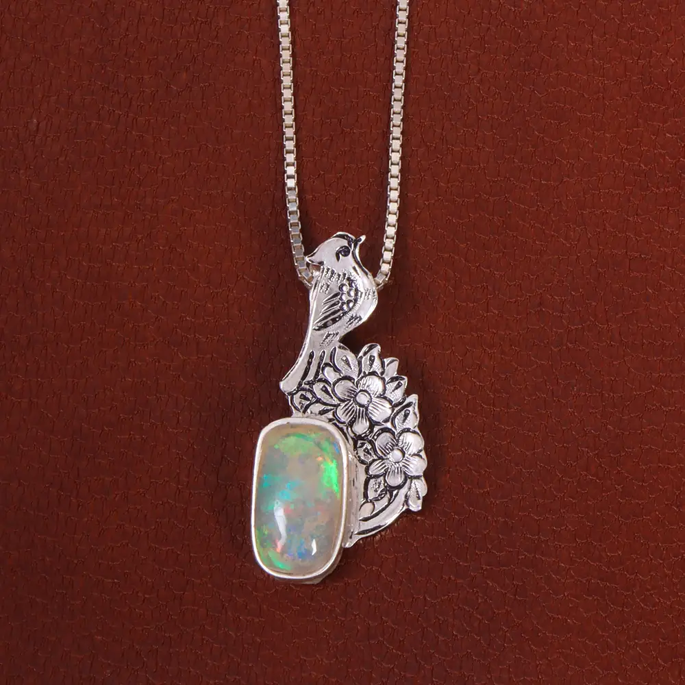 گردنبند اوپال زنانه طرح گل و مرغ کد 26316