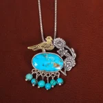 گردنبند فیروزه زنانه طرح گل و مرغ کد 26323