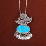 گردنبند فیروزه زنانه طرح گل و مرغ کد 26324