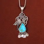 گردنبند فیروزه زنانه طرح گل و مرغ کد 26325