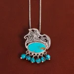 گردنبند فیروزه زنانه طرح گل و مرغ کد 26327