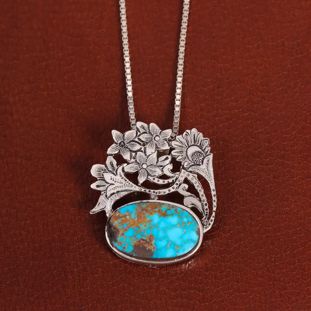 گردنبند فیروزه زنانه طرح گل کد 26328