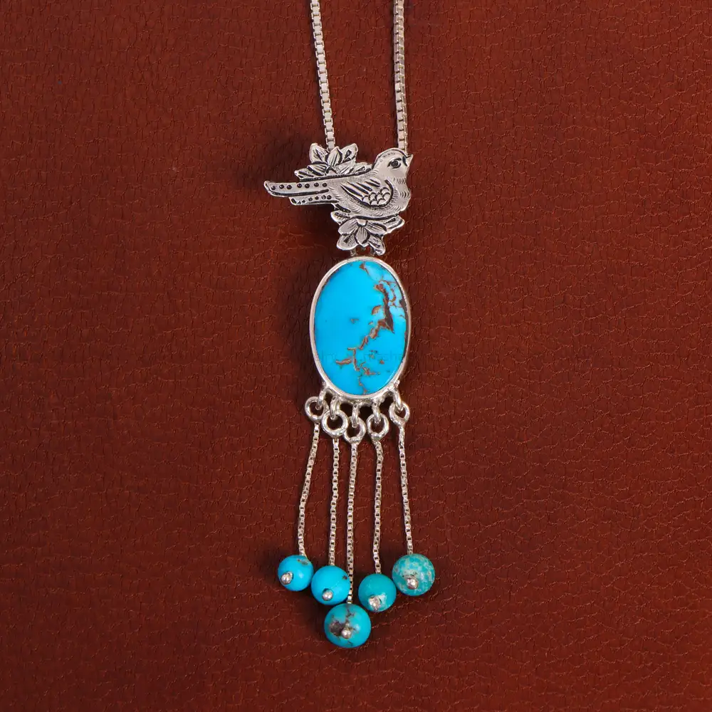 گردنبند فیروزه زنانه طرح مرغ کد 26333