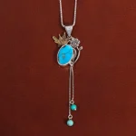 گردنبند فیروزه زنانه طرح گل و مرغ کد 26334