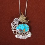 گردنبند فیروزه زنانه طرح مرغ کد 26337