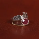 انگشتر یاقوت سرخ زنانه طرح گل و مرغ کد 26344