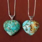 گردنبند فیروزه زنانه دورو تراش قلب کد 26359