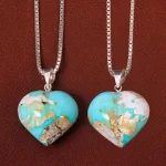 گردنبند فیروزه زنانه دورو تراش قلب کد 26361