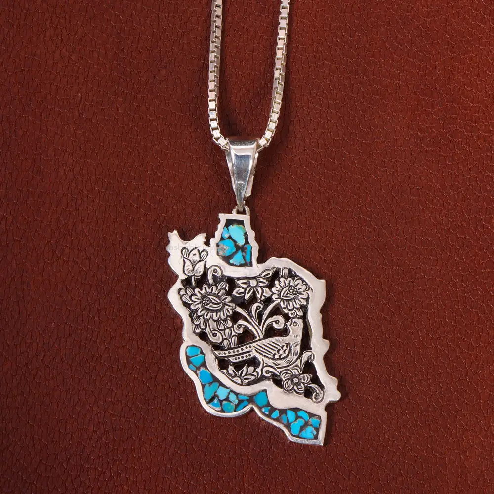 گردنبند فیروزه زنانه طرح گل و مرغ کد 26376