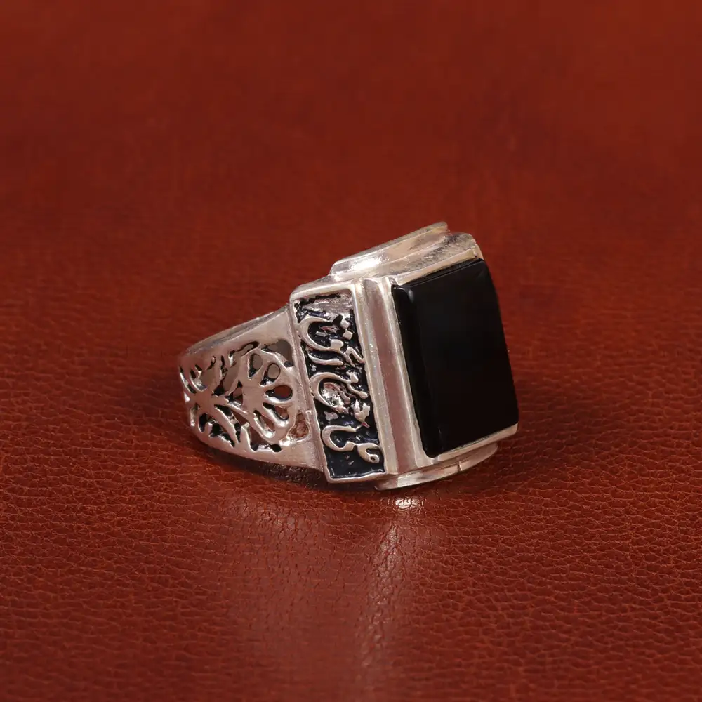 انگشتر عقیق مشکی مردانه کد 26612