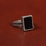 انگشتر عقیق مشکی مردانه کد 26613