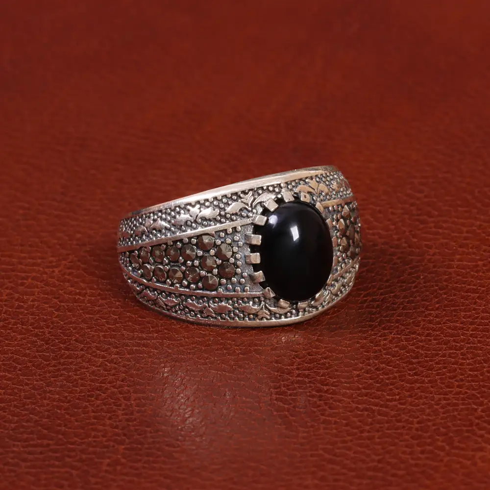 انگشتر عقیق مشکی مردانه کد 26615