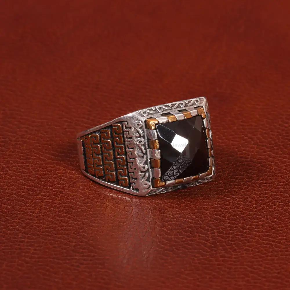 انگشتر عقیق مشکی مردانه کد 26616
