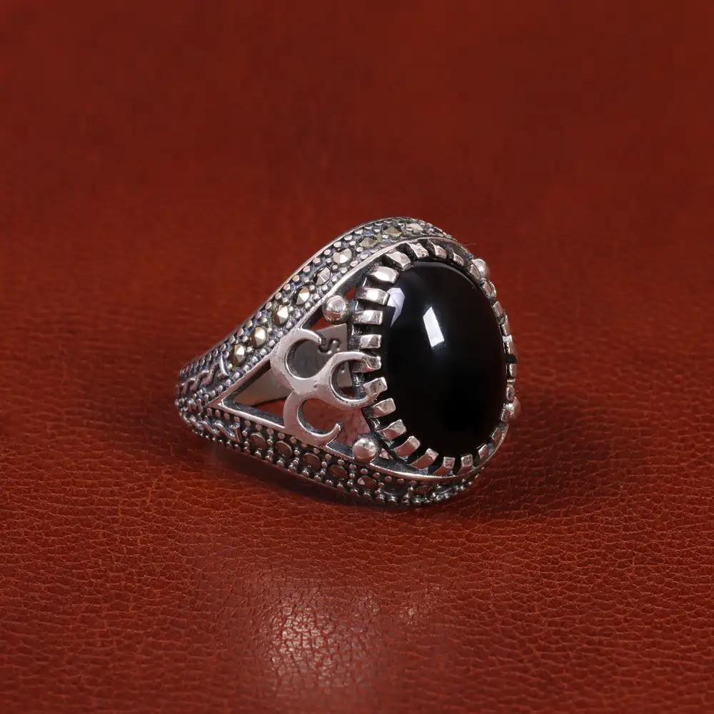 انگشتر عقیق مشکی مردانه کد 26617