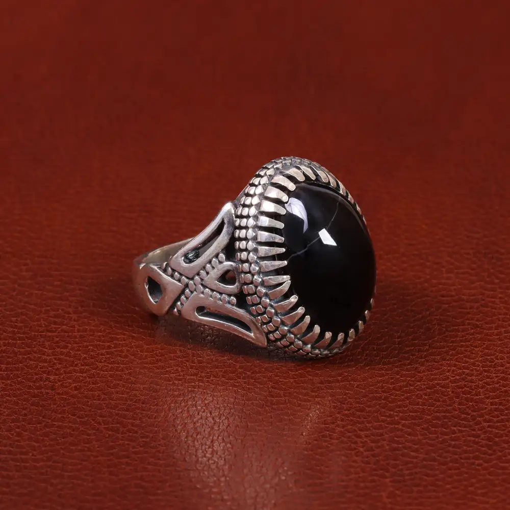 انگشتر عقیق مشکی مردانه کد 26620