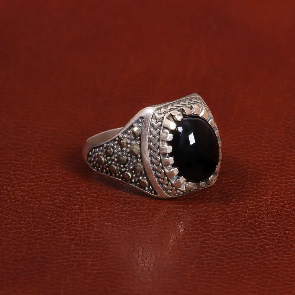 انگشتر عقیق مشکی مردانه کد 26624