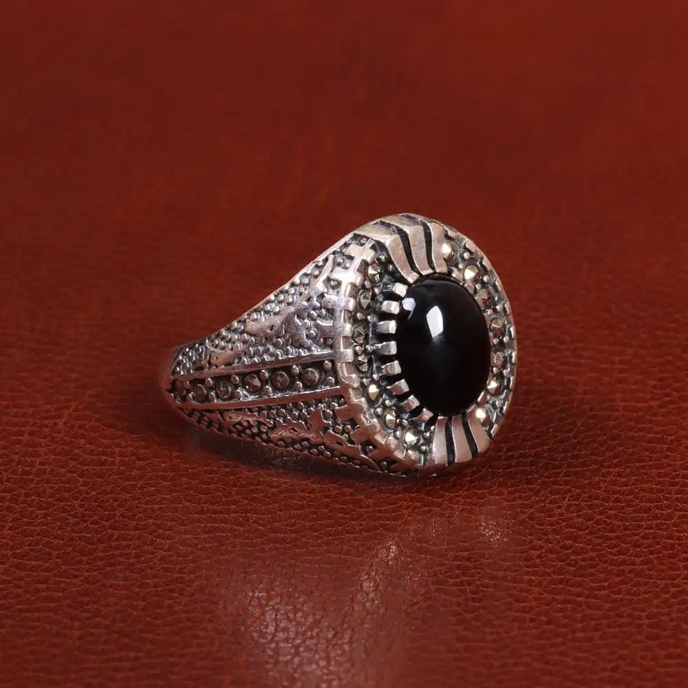 انگشتر عقیق مشکی مردانه کد 26626