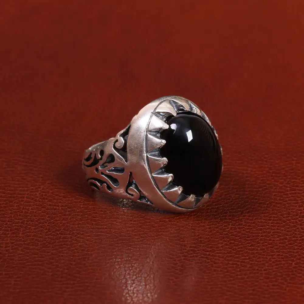 انگشتر عقیق مشکی مردانه کد 26629