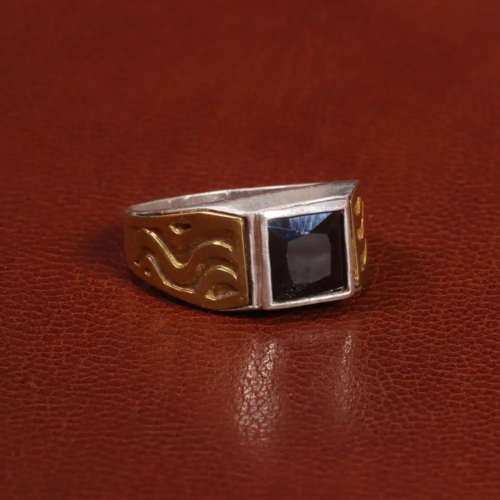 انگشتر عقیق مشکی مردانه کد 26633