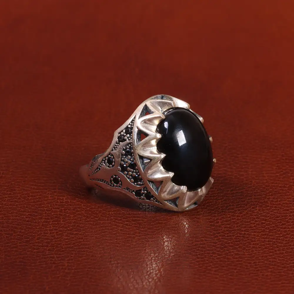 انگشتر عقیق مشکی مردانه کد 26636