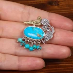 گردنبند فیروزه زنانه طرح گل و مرغ کد 26323