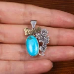 گردنبند فیروزه زنانه طرح گل و مرغ کد 26330