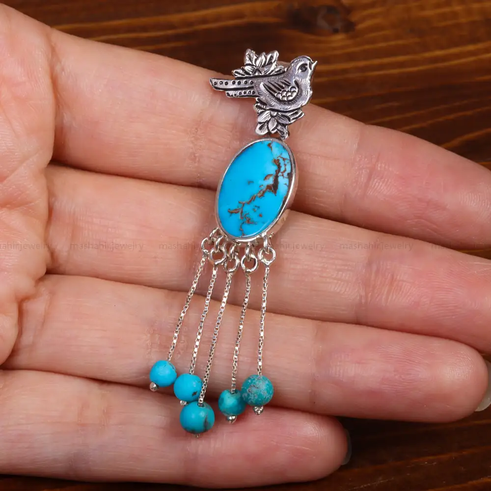 گردنبند فیروزه زنانه طرح مرغ کد 26333