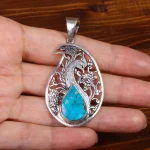 گردنبند فیروزه زنانه طرح طاووس کد 26335