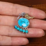 گردنبند فیروزه زنانه طرح گل و مرغ کد 26336