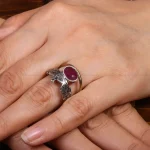 انگشتر یاقوت سرخ زنانه طرح گل و مرغ کد 26344